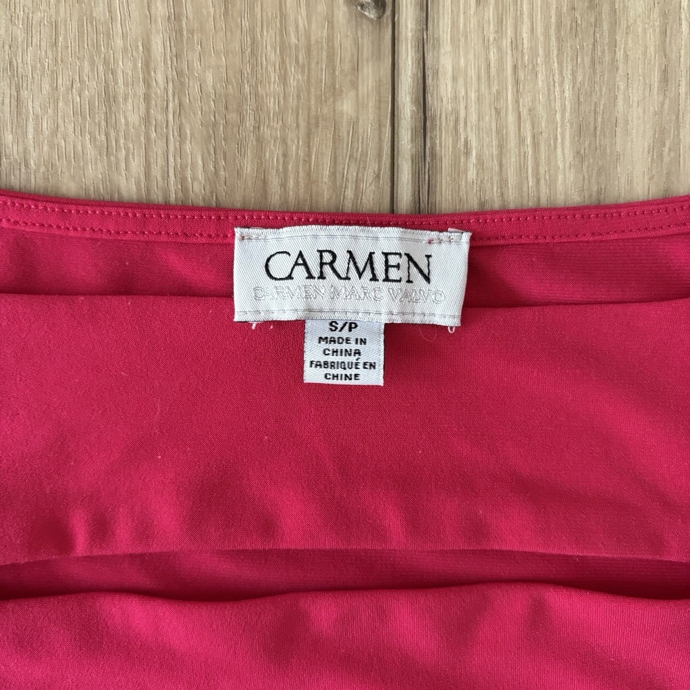Carmen Marc Valvo Woman Hot Pink Short Sleeve Peep Hole Front‎ Blouse Size Small - Picture 4 of 6